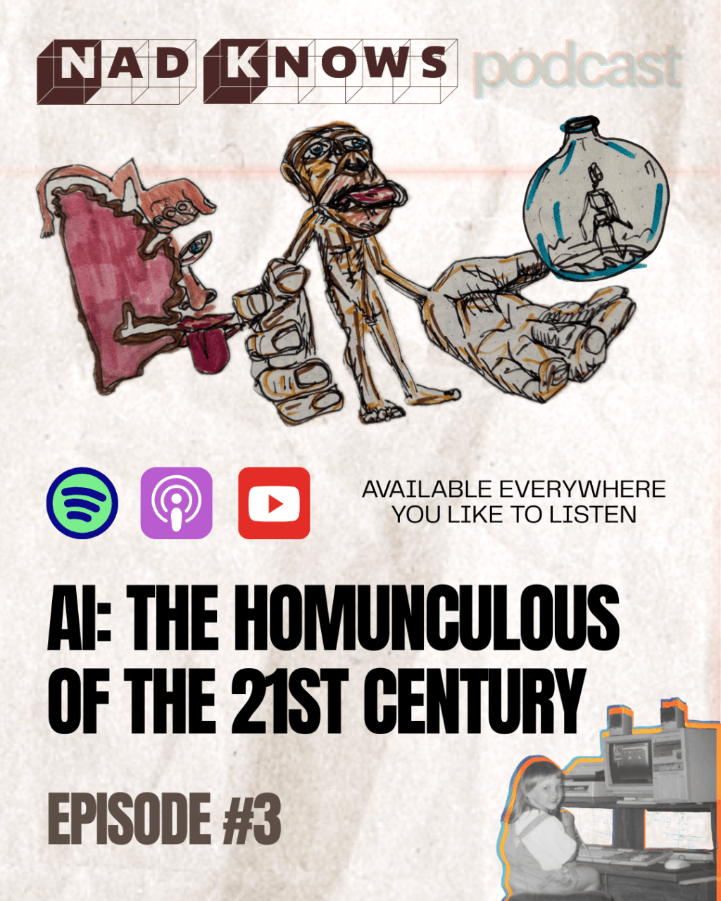 homunculus, homunculi, alchemy, Paracelsus, history of alchemy, ancient science, artificial intelligence, AI and history, organoid intelligence, human-like AI, mythology and AI, alchemical lore, weird science, ancient experiments, outsourcing creativity, historical science, Nad Knows Podcast, podcast on AI, podcast on alchemy, surreal history, creepy science, human creativity, mythology podcast, science podcast, esoteric knowledge, bizarre experiments, historical parallels, strange history, occult science, consciousness and AI